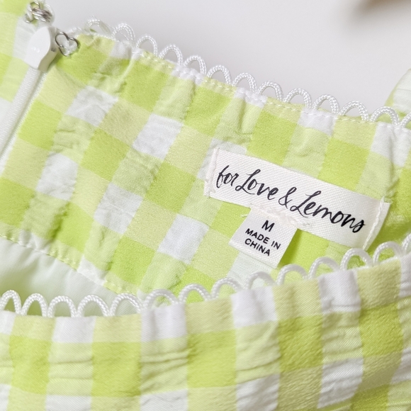 FOR LOVE & LEMONS Maureen Set Top And Skirt Green Gingham M Medium - Picture 4 of 15